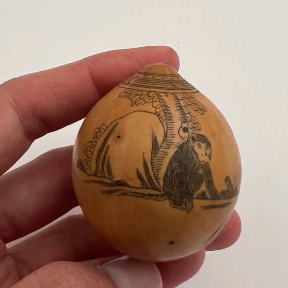 Antique lanzou carved etched gourd Chinese Zodiac year of Monkey folk art - Picture 11 of 13